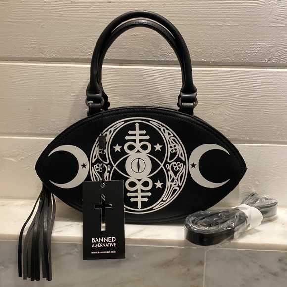 Banned Alternative Handbags - Banned Alternative New Moon Gothic Occult Moon Magic & Leviathan Black Bag NWT